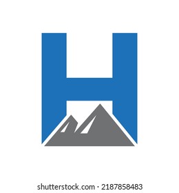 Letter H Mount Logo Vector Sign. Mountain Nature Landscape Logo Combine With Hill Icon and Template