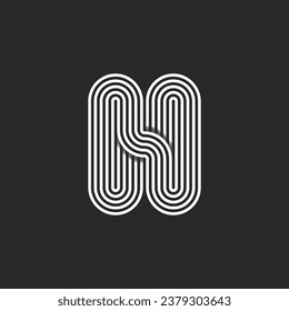 Letra H o N logotipo monograma líneas paralelas diseño creativo formas geométricas redondeadas, elemento de diseño tipográfico inicial hipster.
