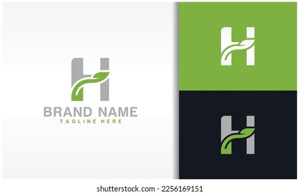 Letter H natural ecology with leaves  logo vector