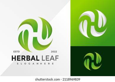 Letter H Negative Space with Leaf Logo Design Vector illustration template
