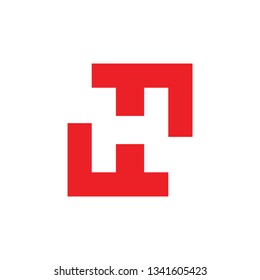 letter h negative space square logo vector