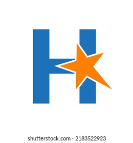 Letter H Negative Space Star Logo Vector Template. Minimal Star Symbol
