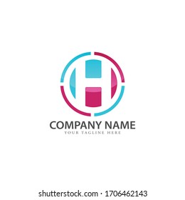 letter H negative space style logo inside circle shape background image design vector illustration