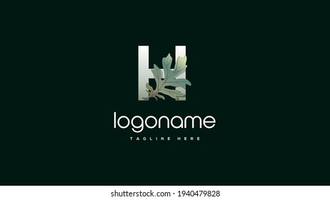 Letter H oak leaf logo. H leaf logo design