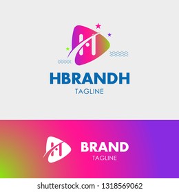 Letter H Orbit Logo template element symbol in modern colorful style. Symbol of play button with negative space text. Vector Illustration - Vector