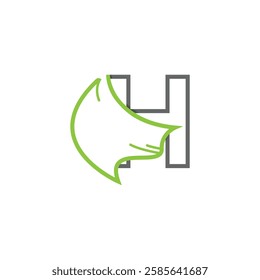 Letter H original vector illustration of a hero in a green and grey color superhero cape.
