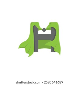 Letter H original vector illustration of a hero in a green and grey color superhero cape.