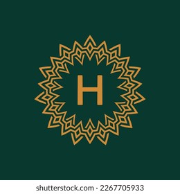 letter H ornamental tribal pattern circle border logo