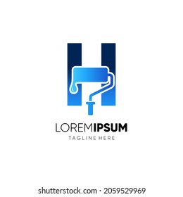 Letter H Paint Roller Logo Design Vector Graphic Icon Emblem Illustration Background Template
