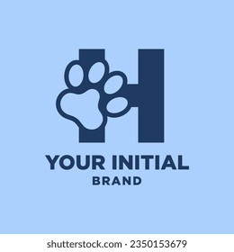 letter H paw print dog foot silhouette in negative space initial vector logo design