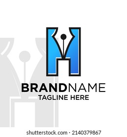 Letter H Pen Logo Design Template Inspiration, Vector Illustration.