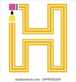 Letter 'H' in Pencil Vector Shape Isolated on White