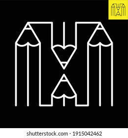 Letter H of Pencils Monogram Logo in Line Art Style,Vektordesign in EPS 8