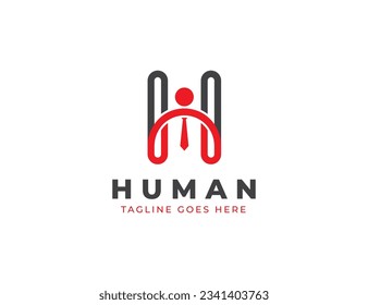 Letter H People Businessman Logo Concept icon sign symbol Element Design. Human, Boss, Marketing, Business, Tie, Consultation, Finance, Corporate, Consultant Logotype. Vector illustration template