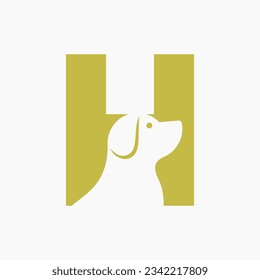 Letter H Pet Logo Design. Dog Logo Symbol Vector Template. Dog On Alphabet