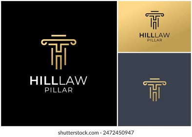 Letter H Pillar Column Lawyer Attorney Law Firm Gold Luxury Vector Logo Design Illustration