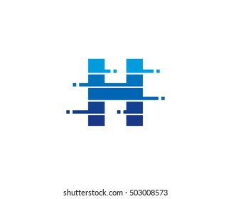Letter H Pixel Cut Logo Design Template