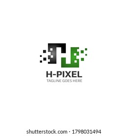 Logotipo de letra H Pixel - Plantilla de vector de monograma digital - Icono inicial e ilustración de símbolo
