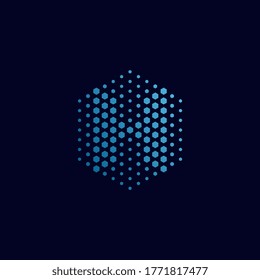Letter H Pixel Logo Hexagon Blue Color. Technology, Business, And Digital Logotype Vector Illustration