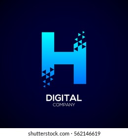 Letter H Pixel logo, Triangle, Blue color, Technology and digital logotype