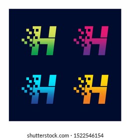 Letter H Pixel Technology Logo Design Vector Icon