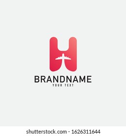 Letter H with plane and airline inside. Vector typeface for flight labels, travel headlines, delivery posters, aviation cards etc.