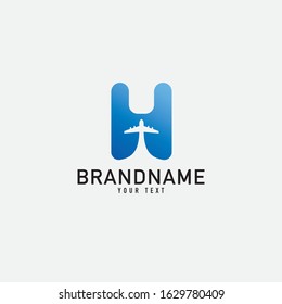 Letter H with plane and airline inside. Vector typeface for flight labels, travel headlines, delivery posters, aviation cards etc.