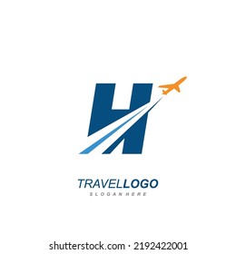 letra H con plantilla vectorial del logotipo del plano. logotipo para etiquetas de viaje, turismo, afiches de viaje, identidad de vías aéreas y transporte tecnológico