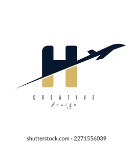 letter H with plane logo vector template. logo for travel label, tourism, journey posters, airways identity, and tech transportation