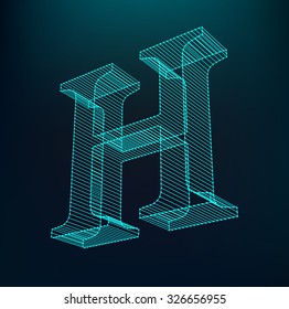 The letter H. Polygonal letter. Low poly model. The three-dimensional mesh. Volume mesh character