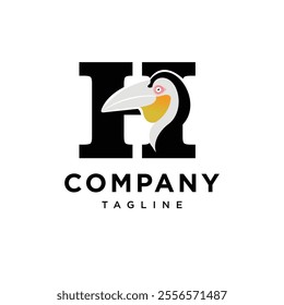 Letter H Pouched Hornbill Logo Icon Vector