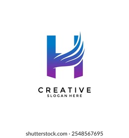 Letter H Professional logo for all kinds of business, Letter H with swoosh or wings logo design vector template