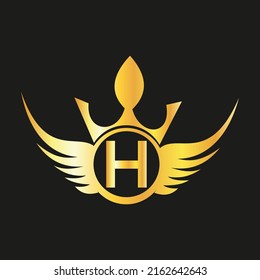 Letra H logotipo Queen Diseño símbolo de la corona de la silueta de la silueta de la corona Elegante logotipo de oro monograma para la regalía,
 tarjeta de visita, Boutique, Hotel, Cafe, Joyería