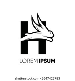 Letter H Rabbit Run Logo Design Vector Image Icon Graphic Emblem Symbol Illustration