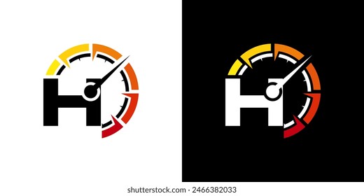 Letter H racing logo, with logo speedometer for racing, workshop, automotive