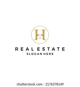letter H real estate logo design, initial H house icon template