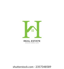 logotipo de la letra H del estado real, logotipo inmobiliario, logotipo H con tejado de la casa inmobiliario e icono de ventanas, logotipo de la casa con letra H vectorial, invernadero. 