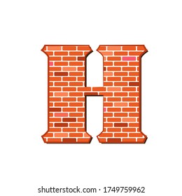Letter H from red brick wall texture on a white background.
