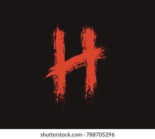 Letter H  Red handwritten by dry brush, Rough strokes font vector