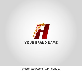 letter H red metallic with five golden star logo template