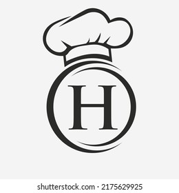 Letter H Restaurant Logo Template.  Restaurant Logo Concept with Chef Hat Symbol Vector Sign