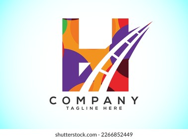 Letter H with road logo sing. Polygonal style logo for highway maintenance and construction.