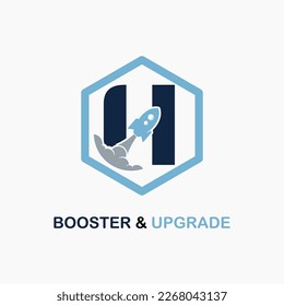 Carta H con icono de cohete para Booster, Actualización, Velocidad, Velocidad para Finanzas, Consultor de Negocios de Educación