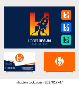 Letter H Rocket Initial Logo Design Vector Graphic Icon Illustration