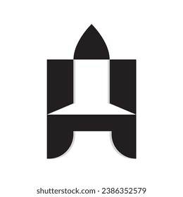letra H con diseño combinado del logotipo del cohete.