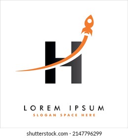 Letter H with rocket logo vector design. Creative Letter Mark Suitable for Company Brand Identity, Travel, Start up, business logo, education, corporate identity, initial, posters, and labels.