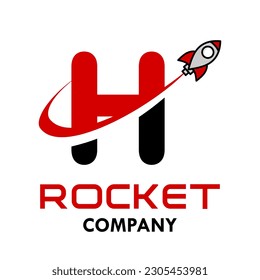 Letter h with rocket logo vector design illustration. Suitable for app icon, technology, education, corporate identity.