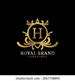 letter H royal crest vector logo design for luxurious brand
