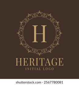 Letter H rustic heritage circular delicate initial logo