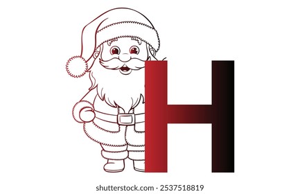 Buchstabe H mit Weihnachtsmann mit Alphabet. Charaktere mit lustigen Ausdrücken stellen verschiedene Posen. Es ist Vektorkunst, also ist es einfach zu bearbeiten.
